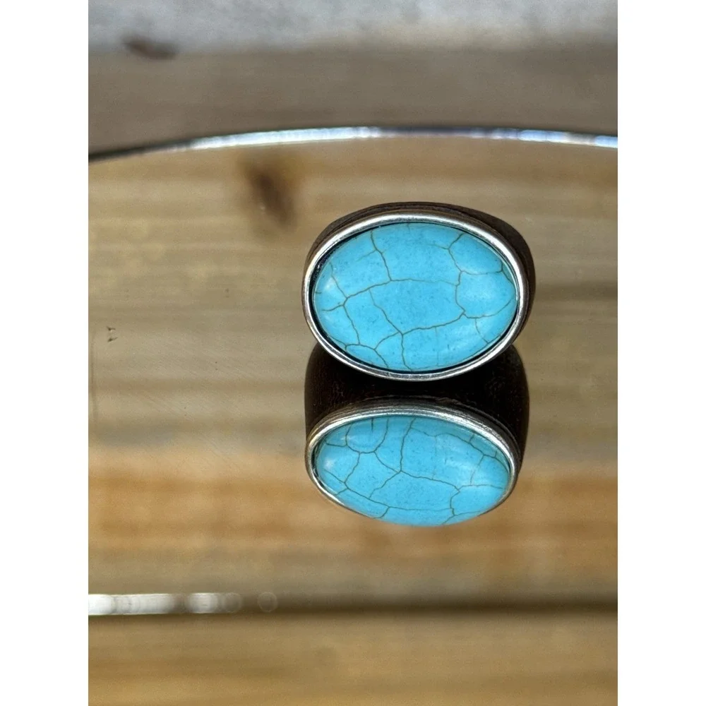 Vintage Beautiful‎ Modernist Mahogany and Turquoise Statement Ring Rare Find